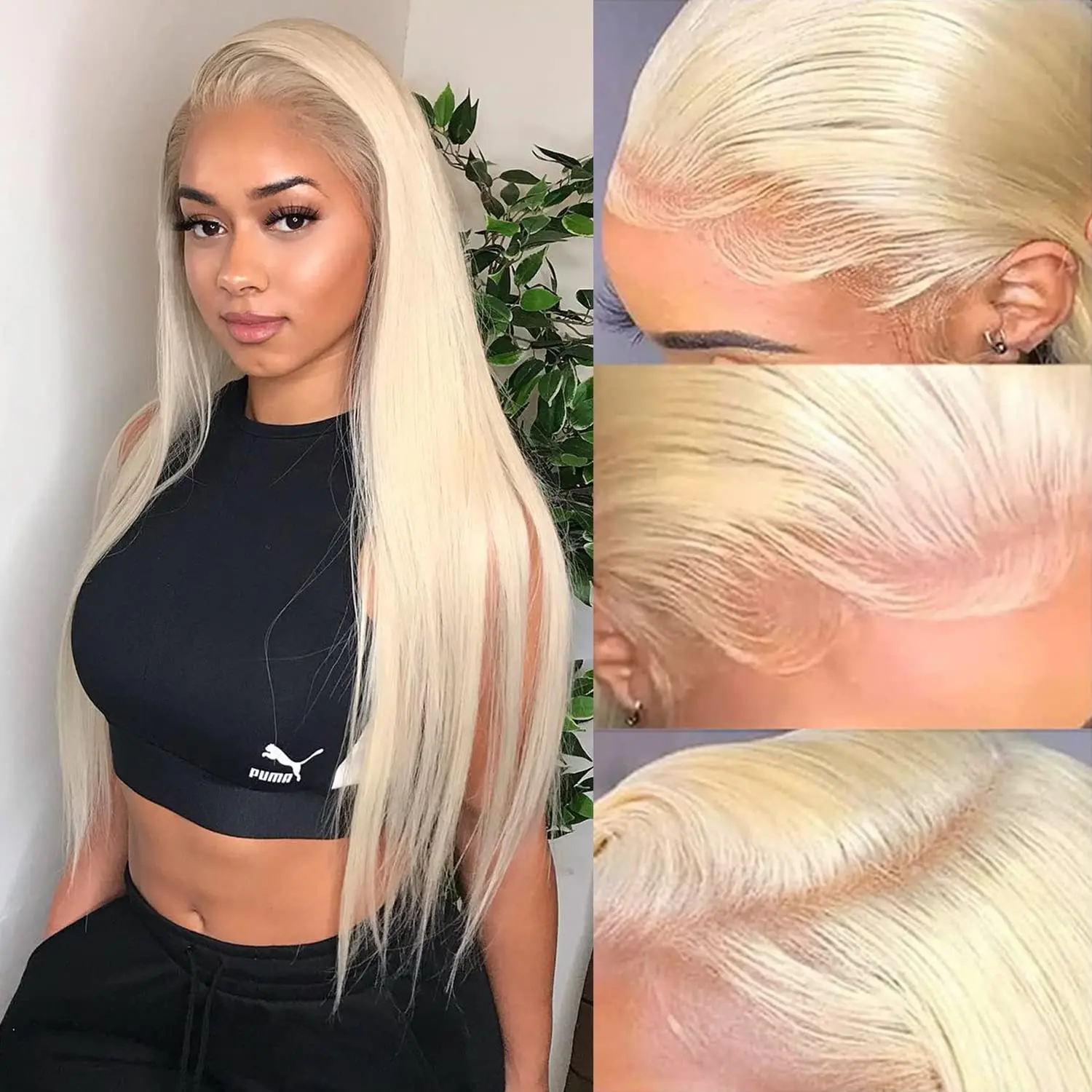 

613 Straight Lace Front Wig Human Hair 13x4 Blonde Lace Frontal Wigs 180% Density Pre Plucked Bleached Knots With Baby Hair