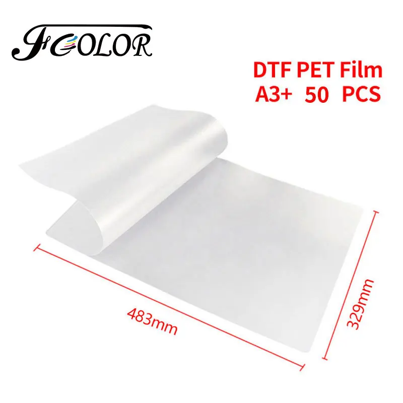 

FCOLOR 50 Sheets A3+ DTF PET Film for Epson XP600 DX5 DX6 1390 4720 L800 L805 L8050 L1800 DTF Printer Heat Transfer Film