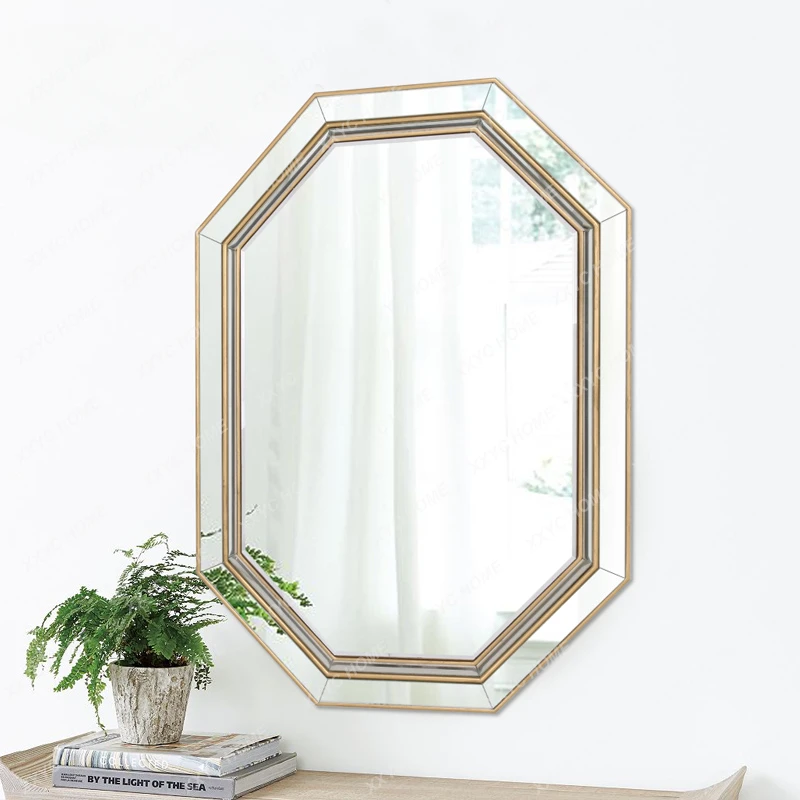 

Three-Dimensional Hallway Decorative Mirror Golden Wall Hanging Dressing Mirror Bathroom Mirror