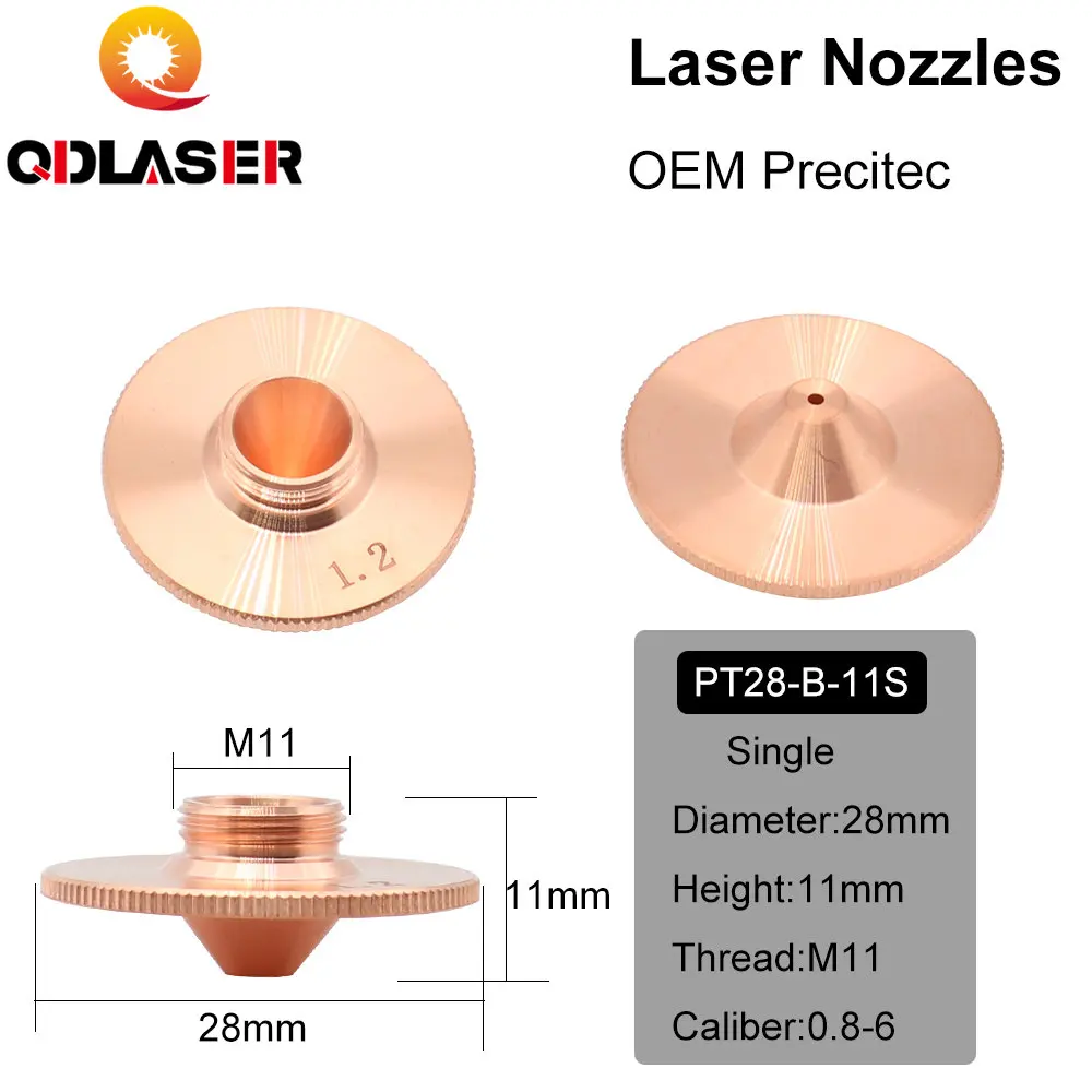 

QDLASER Precitec Bulge Laser Nozzles Single Layer Chrome-Plating Double Layers Caliber 0.8-4.0 D28 H11 H15 M11 for Cutting Head