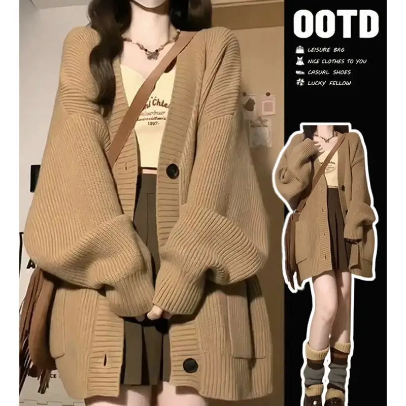 

Early Autumn Cardigans Sweater , 2024 New Popular Autumn and Winter Lazy Style Loose Knit Sweater, High-end Feeling Cardigan
