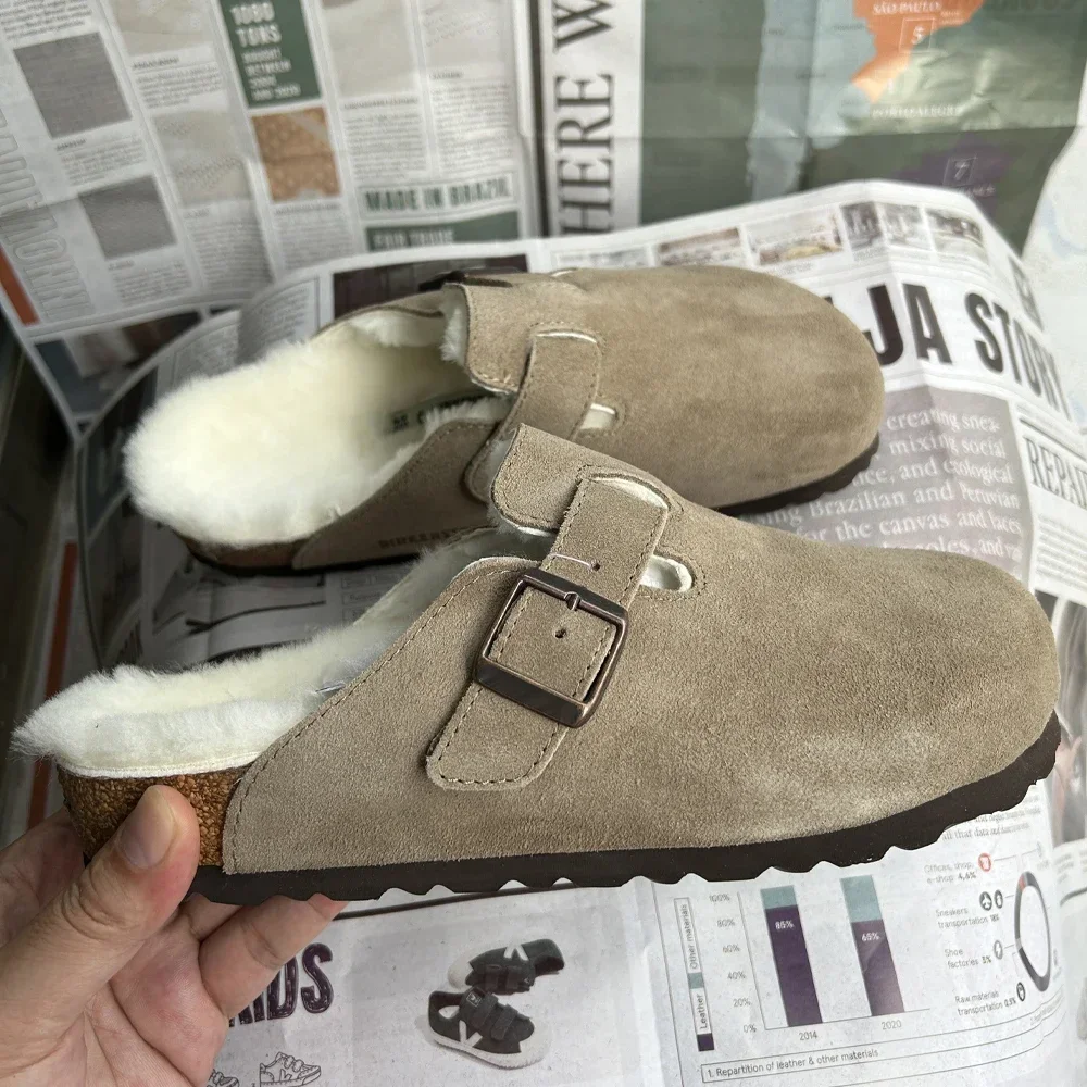 

Summer Soft Footbed Suede Birken Sandals Women And Men Fashion All-Match Couples Wear Cork Slippers Winter Plus Velvet Shoes