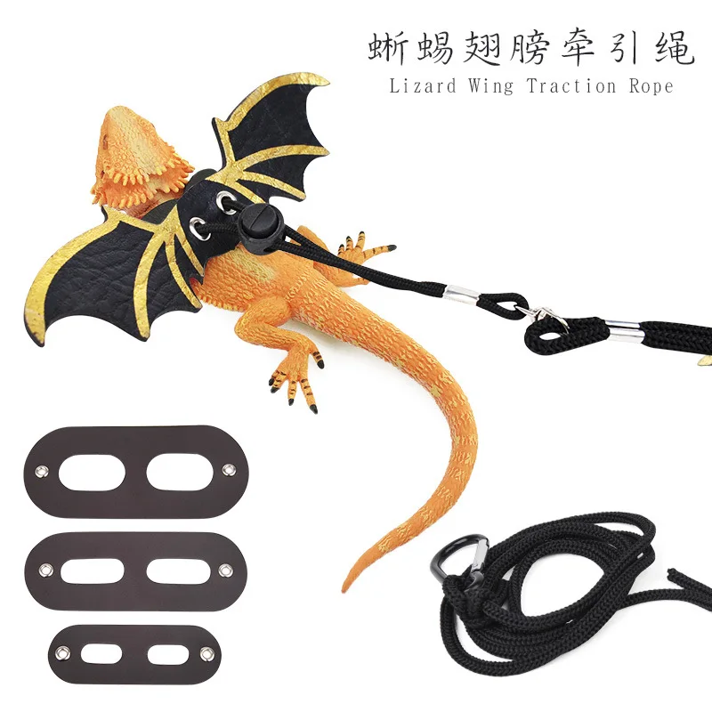 

Lizard Leather Traction Rope With Wings Reptile Bearded Dragon Harness Adjustable Leash with Wing Pet Suppiles