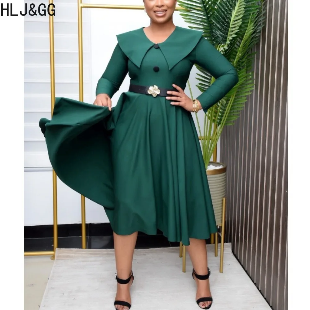 HLJ&GG Green Elegant Lady Ruched Large Skirt Hem Mid Dresses Women Round Neck Long Sleeve Slim Vestidos Female OL Clothing 2024
HLJ&GG Green Elegant Lady Ruched Large Skirt Hem Mid Dresses Women Round Neck Long Sleeve Slim Vestidos Female OL Clothing 2024