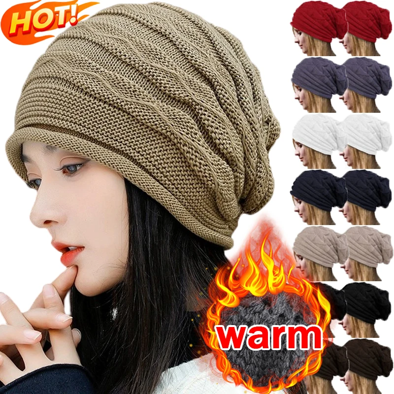 

Baggy Slouchy Caps Women Ladies Winter Warm Knitted Beanies Hat Classical Skullies Fordable Cap Ear Warmer Bonnet Berets