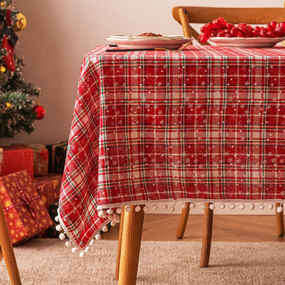 

Christmas Snowflake Table Cloth Plaid Dining Table Dresser Cover Christmas New Year Decorative Background