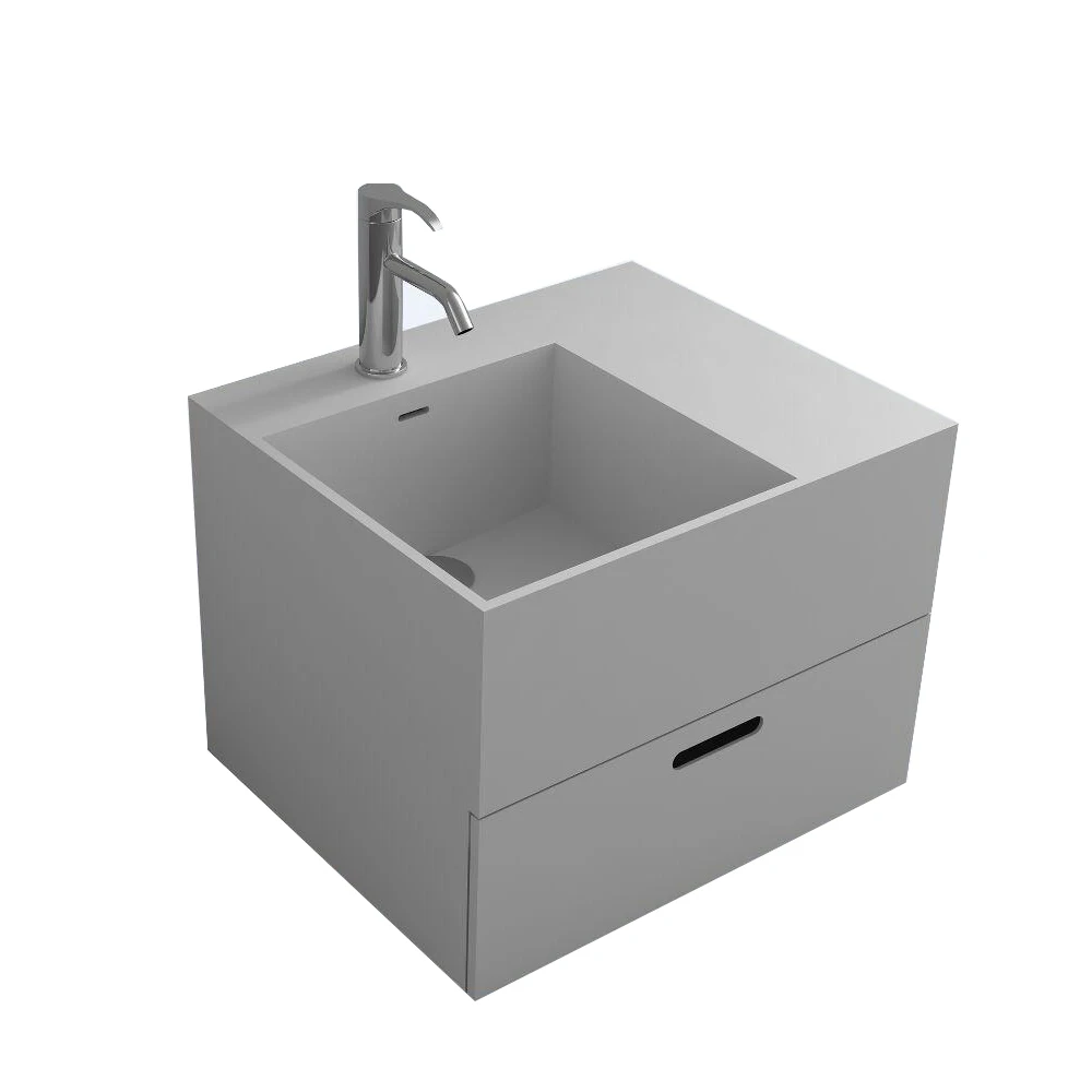 

Rectangular Corain Wall Mounted Vessel Sink Matt Solid Surface Stone Wash Basin Vanity Drawer RS38425