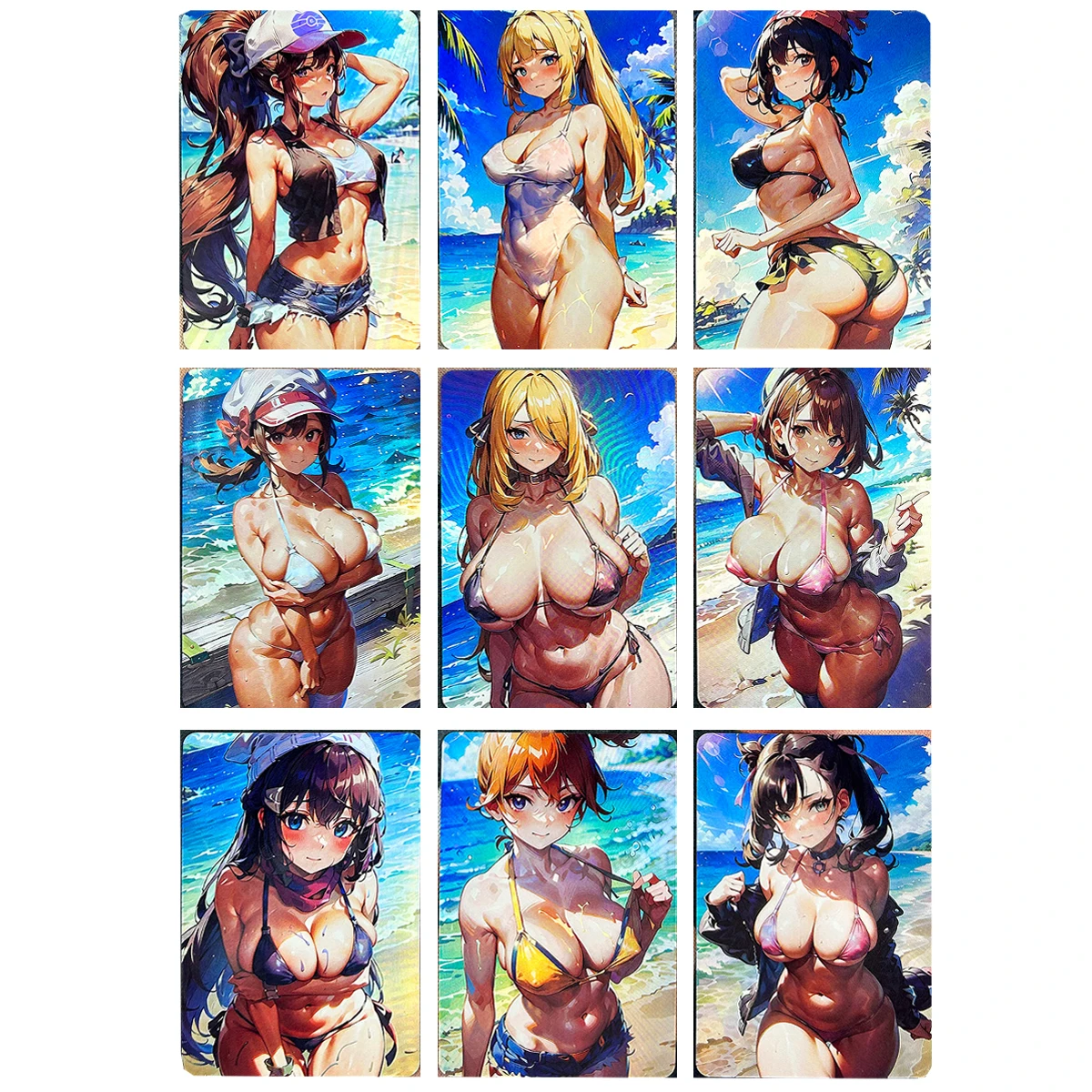 

Diy Self Made 9Pcs/set Pokemon Trainer Rosa Marnie Swimsuit Collection Card Refraction Color Flash Misty Anime Card Gift Toys