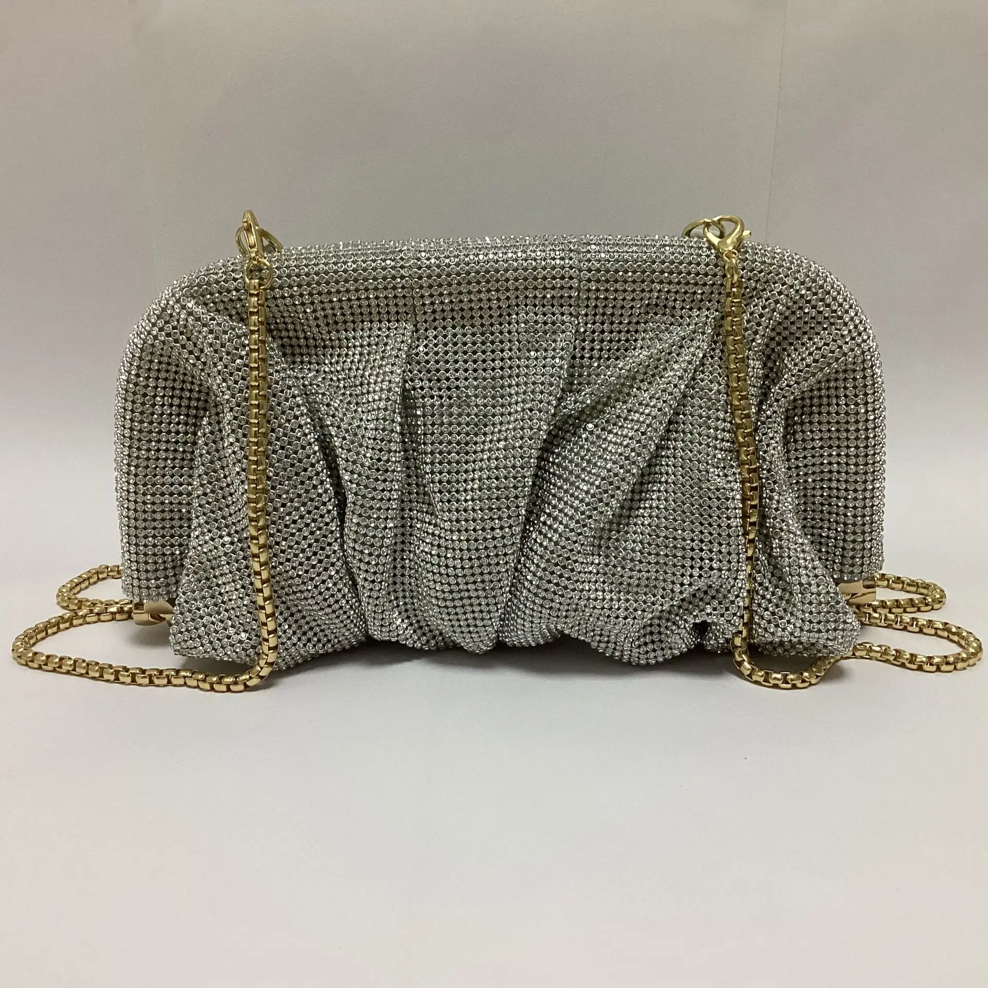 

Diamond-encrusted Hand-held Evening Bag for Women, Shiny Rhinestone Cloud Dumpling Bag, Pleated Chain Clip Bag, French