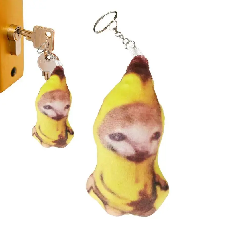 

Crying Sound Banana Cat Keychain Creative Happy Cat Crying Banana Cat Doll Pendant Phonating Banana Cat Stuffed Plush Key Chain