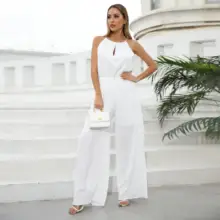 2022 Spring Summer White Elastic Waist Casual Long Pants Evening Party Jumpsuit Simple Sleeveless Siamese Trousers One Piece Set 
2022 Spring Summer White Elastic Waist Casual Long Pants Evening Party Jumpsuit Simple Sleeveless Siamese Trousers One Piece Set