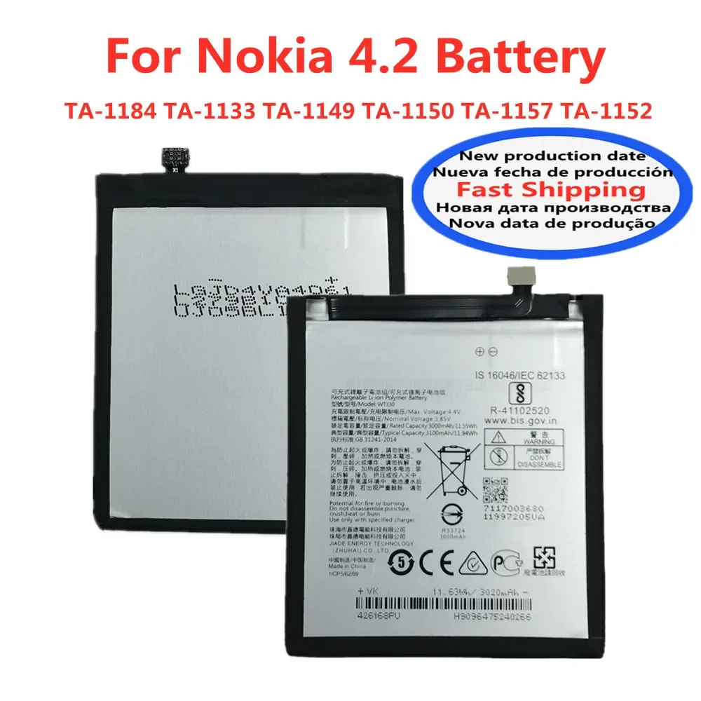 Оригинальный аккумулятор WT330 для Nokia 4,2 Nokia4.2 TA-1157 TA-1184 TA-1133 TA1149 TA-1150 TA-1152 3100 мАч, сменный аккумулятор
Оригинальный аккумулятор WT330 для Nokia 4,2 Nokia4.2 TA-1157 TA-1184 TA-1133 TA1149 TA-1150 TA-1152 3100 мАч, сменный аккумулятор