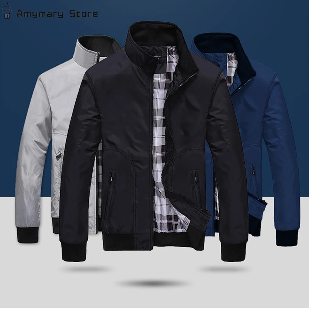 

Autumn and Winter Mens Windbreaker Jacket Stand Collar Casual Loose Zipper Male Clothing Sportswear Bomber Hiking Camping Jacket