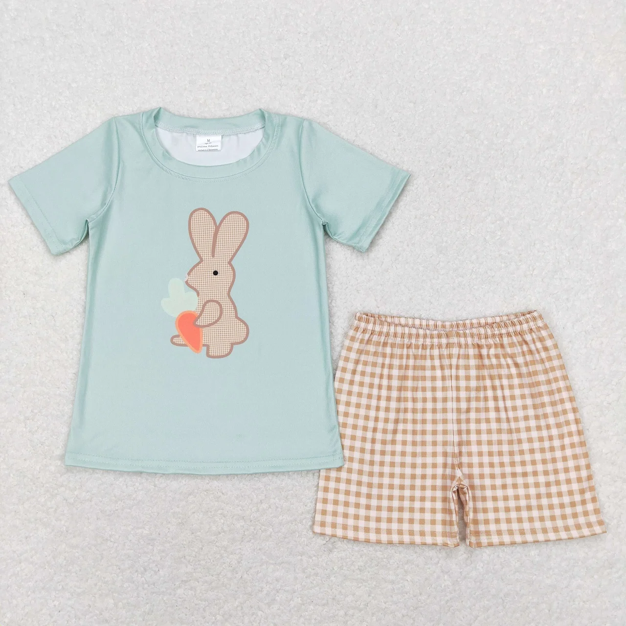 

Wholesale Kids Easter Set Toddler Green Short Sleeves Rabbit Carrot Shirt Plaid Shorts Children Spring Baby Boy Outfit