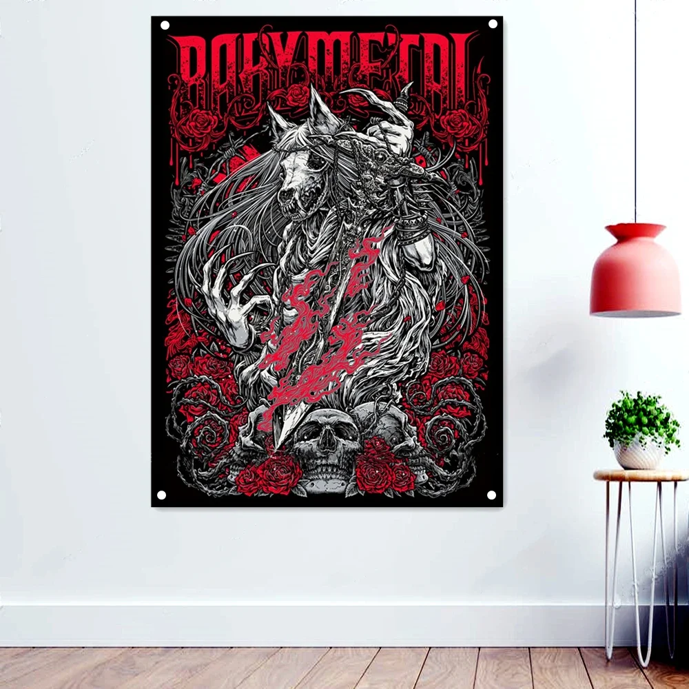 

Baby Metal Horror Disgusting Art Banners Hanging Cloth Home Decor Death Metal Music Posters Wall Art Rock Band Icon Flags Gifts