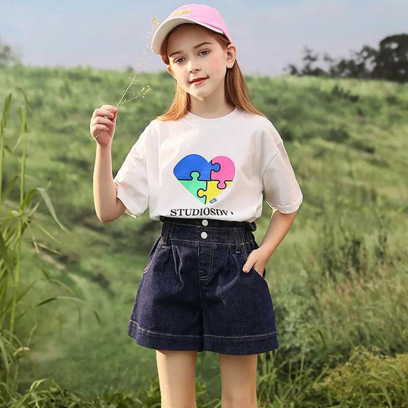 Girls Clothing Suits 2023 Summer Kids Outfit Fashion T-shirts + Jeans Shorts 4 -14 Years Children's Clothes Outfit Two-piece Set
Girls Clothing Suits 2023 Summer Kids Outfit Fashion T-shirts + Jeans Shorts 4 -14 Years Children's Clothes Outfit Two-piece Set