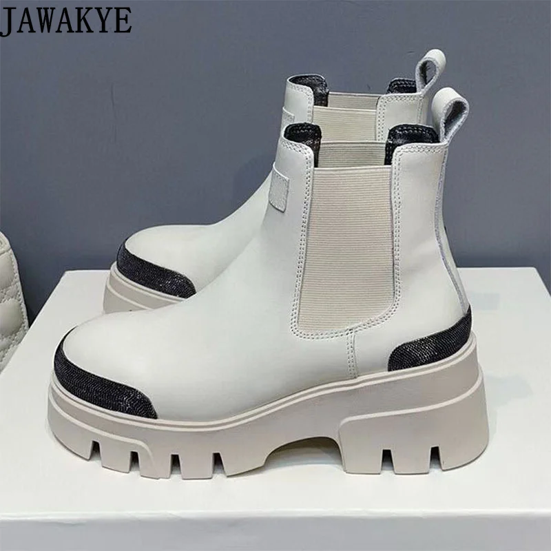 Designer New Genuine Leather Platform Boots Women Round Toe Thick Sole Elastic Short Boots Winter Brand Chelsea Boots Women
Designer New Genuine Leather Platform Boots Women Round Toe Thick Sole Elastic Short Boots Winter Brand Chelsea Boots Women