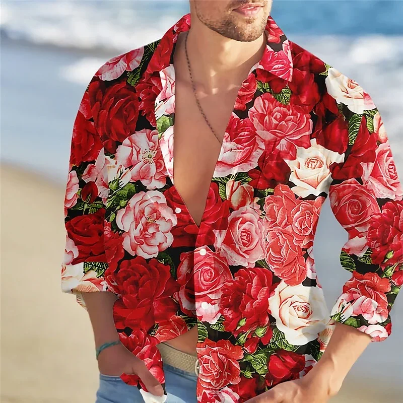 

Мужская Уличная рубашка, Повседневная рубашка с рисунком в виде цветка розы, весна-лето 2023