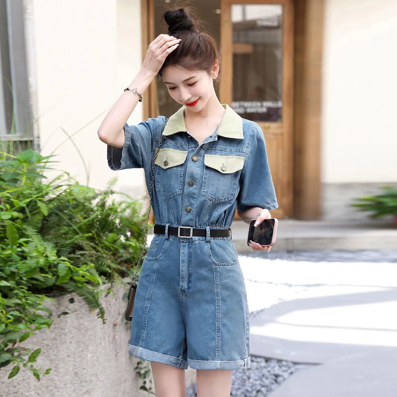Denim Bodycon Playsuit Women Jumpsuit Turn Down Collar Short Sleeve Buttons Bodysuit Female Elegant Slim Playsuits Rompers Jean
Denim Bodycon Playsuit Women Jumpsuit Turn Down Collar Short Sleeve Buttons Bodysuit Female Elegant Slim Playsuits Rompers Jean