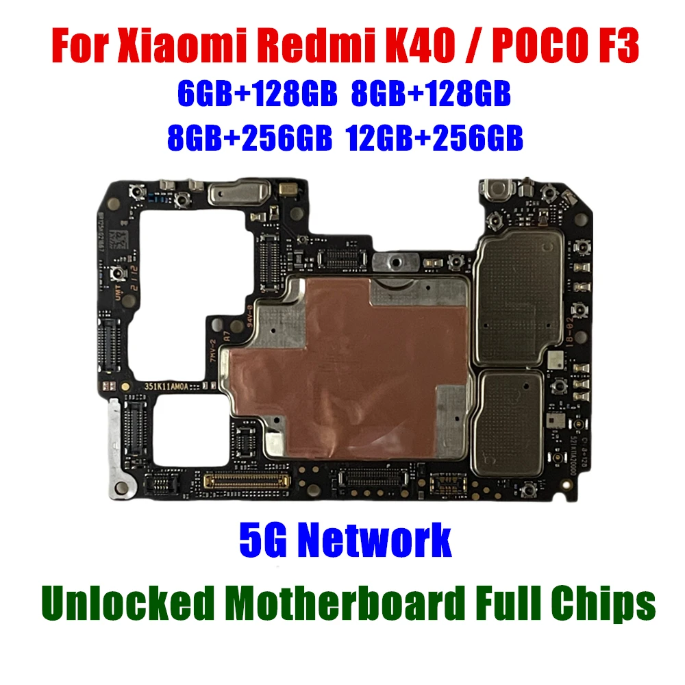 

Original Unlocked Mainboard For Xiaomi Redmi K40 K40 Pro For Redmi POCO F3 Motherboard Logic Board With Full Chips Android