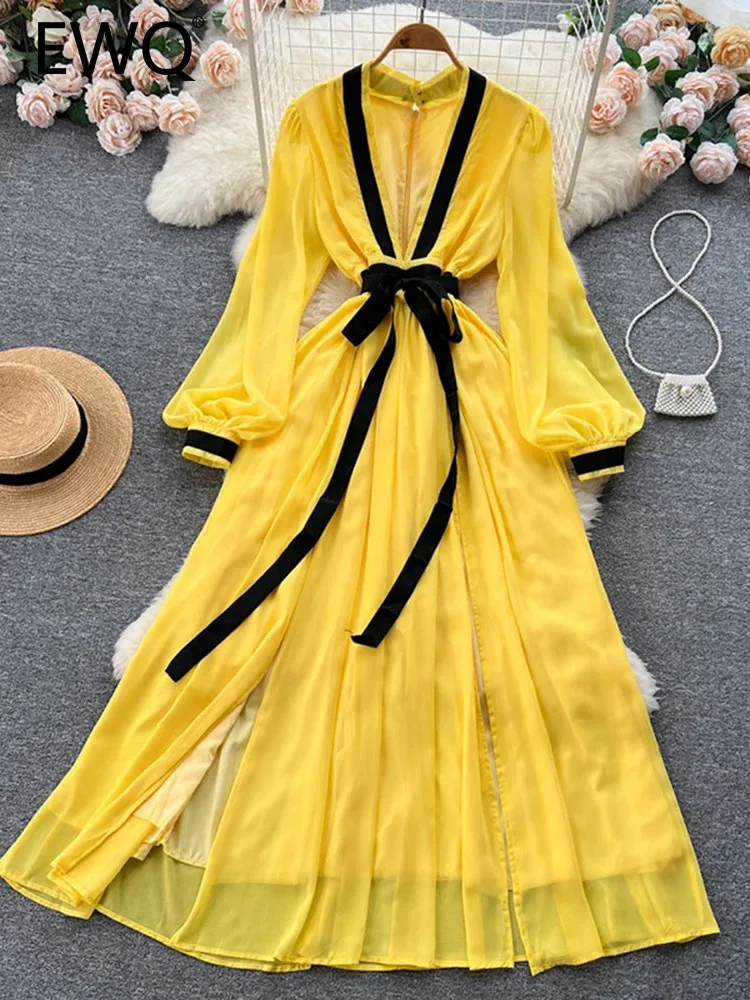 EWQ Contrast Color Long Dress For Women Elegant V Neck Bandage Gathered Waist A-line Dresses Party 2024 Spring New 27C107
EWQ Contrast Color Long Dress For Women Elegant V Neck Bandage Gathered Waist A-line Dresses Party 2024 Spring New 27C107