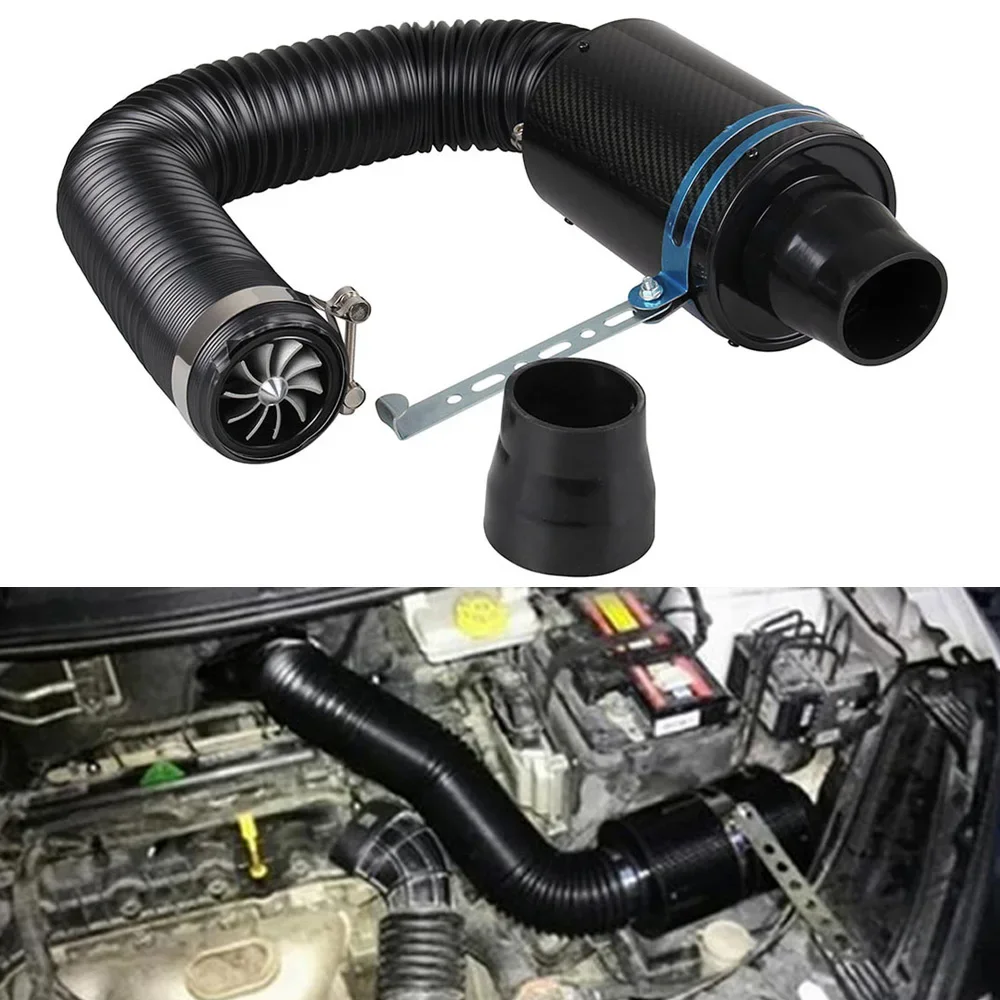 

1 Set Universal Car 3 inch Carbon Fibre Cold Air Filter Feed Enclosed Intake Induction Pipe Hose Kit Universal