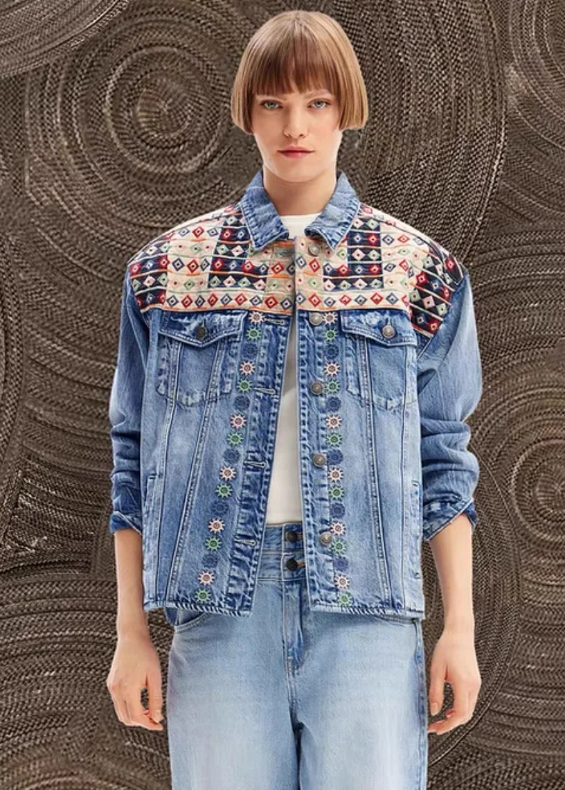 

Foreign trade original order: Spanish Desigual denim jacket with patch embroidery design, fashionable and loose fitting