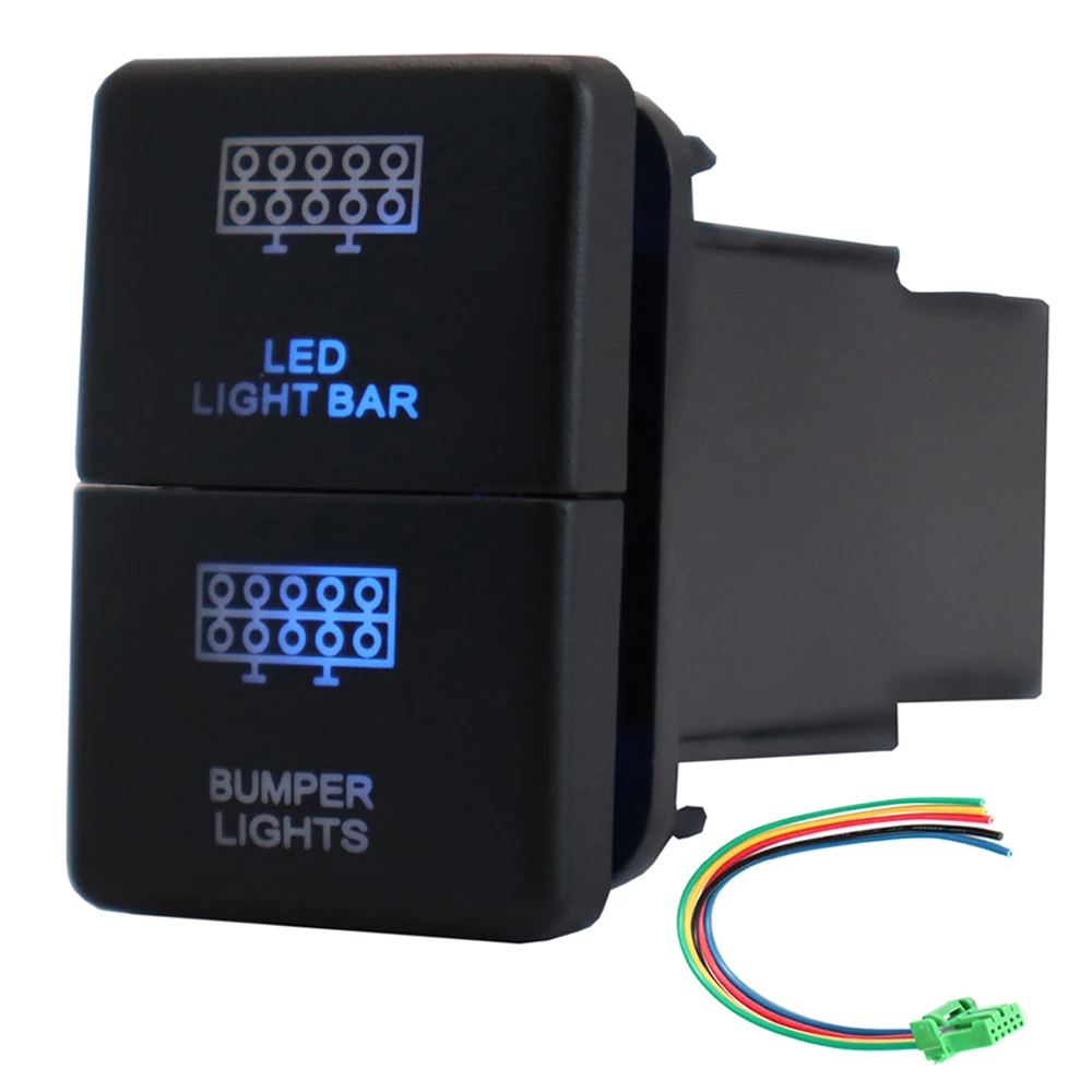 12V Dual Push Button Switch ON-Off Bumper Lights Blue/Green Backlit 32.5mm X 22mm for Toyota 4Runner Hilux Prado RAV4, with Wire
12V Dual Push Button Switch ON-Off Bumper Lights Blue/Green Backlit 32.5mm X 22mm for Toyota 4Runner Hilux Prado RAV4, with Wire