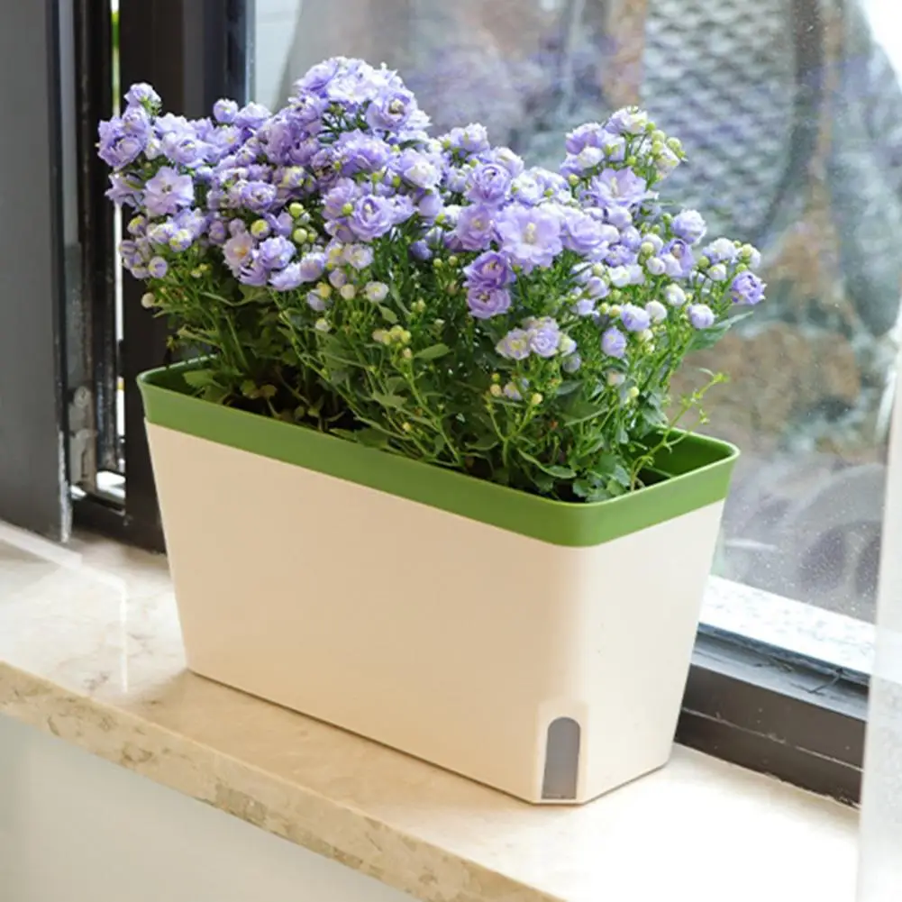 

Self Watering Plant Pot Rectangle Double Layer Indoor Windowsill Desktop Flower Herb Succulent Planter Box Gardening Supplies