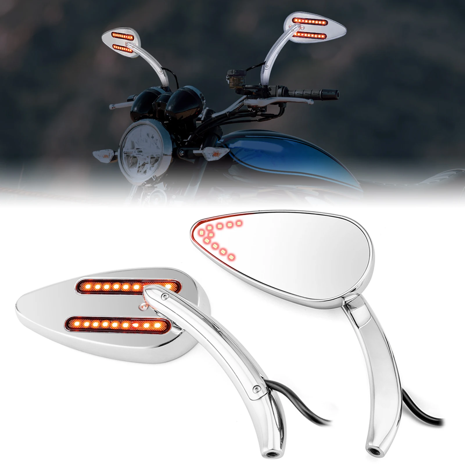 

Motorcycle 8/10mm Mirrors Brake Turn Signal Teardrop Adjustable for Most Harley Sportster Dyna Softail Model,Touring Model Parts