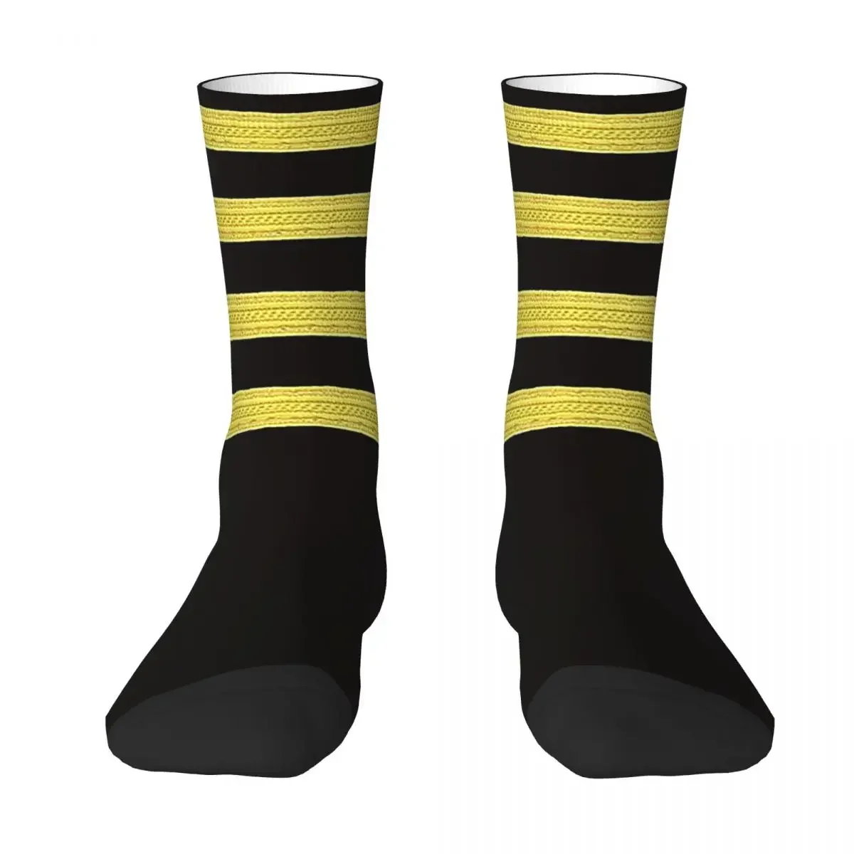 

All Seasons Crew Stockings Captain Pilot Four Stripes Socks Harajuku Crazy Hip Hop Long Socks for Men Women Birthday Present