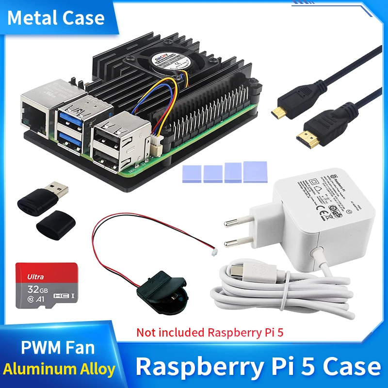 

Raspberry Pi 5, алюминиевая проекция с радиатором охлаждения ШИМ, радиаторы с металлическим корпусом, Активный Пассивный Радиатор охлаждения для Raspberry Pi 5