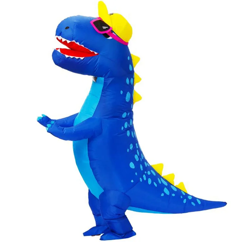 

Disfraz de dinosaurio inflable t-rex azul para adultos, traje de Cosplay de dibujos animados de Anime, mascota divertida, fiesta