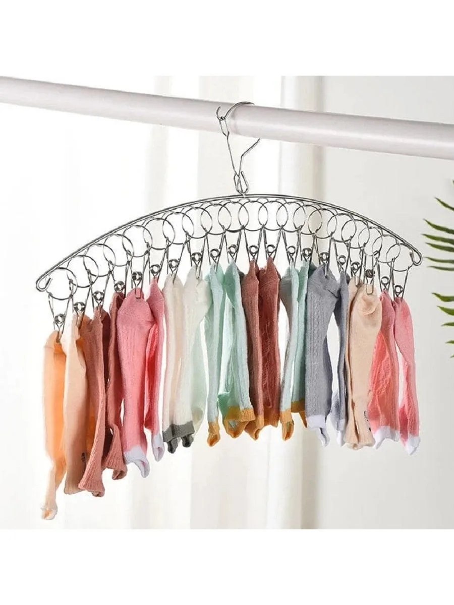

20 Pegs Stainless Steel Clothes Drying Hanger Windproof Clothing Rack 20 Clips Sock Laundry Airer Hanger Underwear Socks Holder