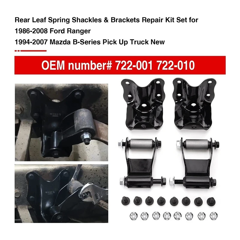 

1 Set Car Springs Rear Hanger And Shackle Bracket Kit 722-001 722-010 For Ford Ranger 1983-2008 Mazda Pickup 1986-2011