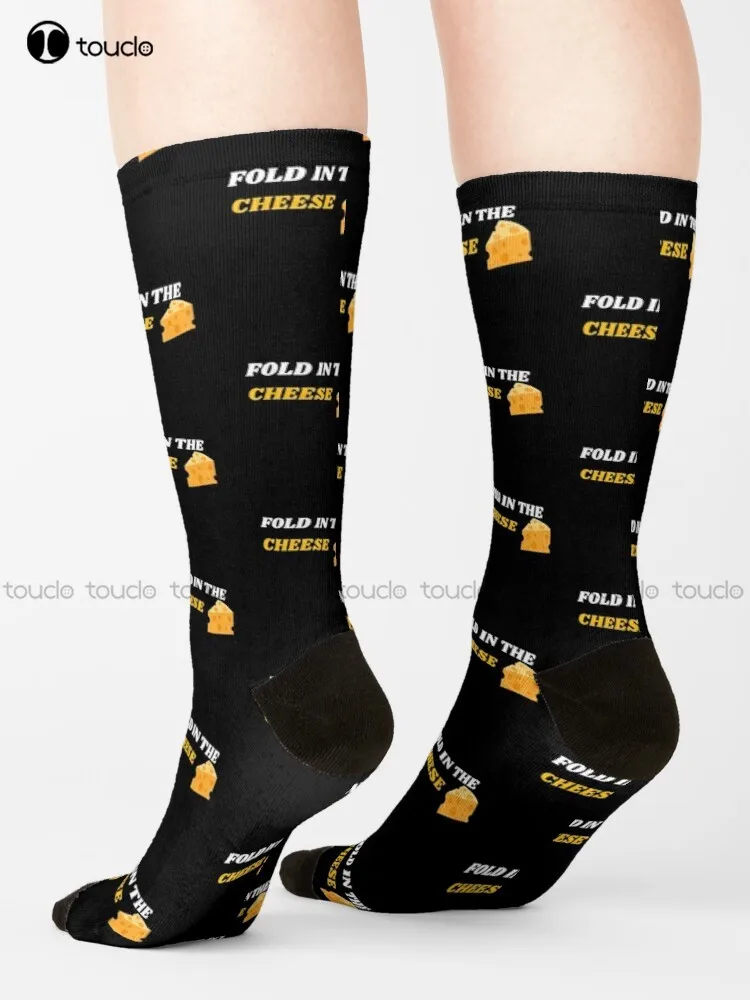

Fold In The Cheese Socks Tall Socks For Women Cartoon Comfortable Best Girls Sports Street Skateboard Socks 360° Digital Print