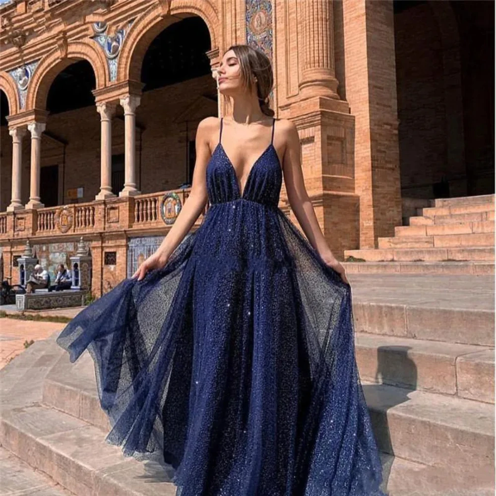 2024 Arabic Dubai Sparkly Sexy Blue A-Line Prom Dresses Deep V-Neck Backless Sequins Formal Evening Party Gowns Robe De Soiree
2024 Arabic Dubai Sparkly Sexy Blue A-Line Prom Dresses Deep V-Neck Backless Sequins Formal Evening Party Gowns Robe De Soiree