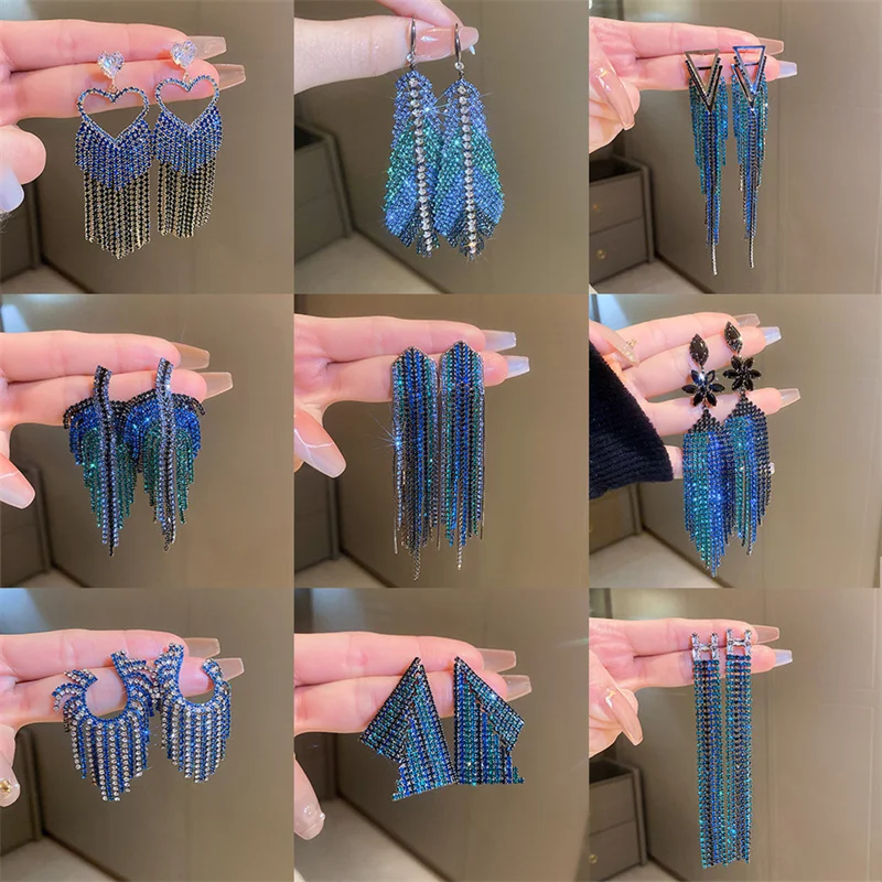 Cool Style Blue Inlaid Tassel Earrings Fashionable Versatile for Women Luxury Party Fashion Drop Dangle Jewelry Accessories
Cool Style Blue Inlaid Tassel Earrings Fashionable Versatile for Women Luxury Party Fashion Drop Dangle Jewelry Accessories