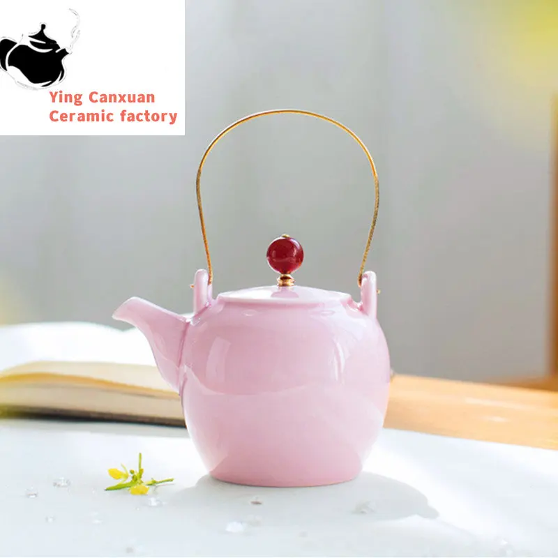 

Розовый керамический чайник с подъемным лучом, домашний чайник с фильтром, чайный набор из китайского фарфора, индивидуальный красивый чайник, Классическая чайница