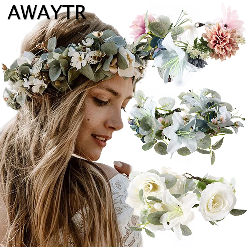 AWAYTR Camellia Flowers Wreath Crown Festival Green Leaf Headband Girl Floral Garland Wedding Floral Women Hair Accessories
AWAYTR Camellia Flowers Wreath Crown Festival Green Leaf Headband Girl Floral Garland Wedding Floral Women Hair Accessories