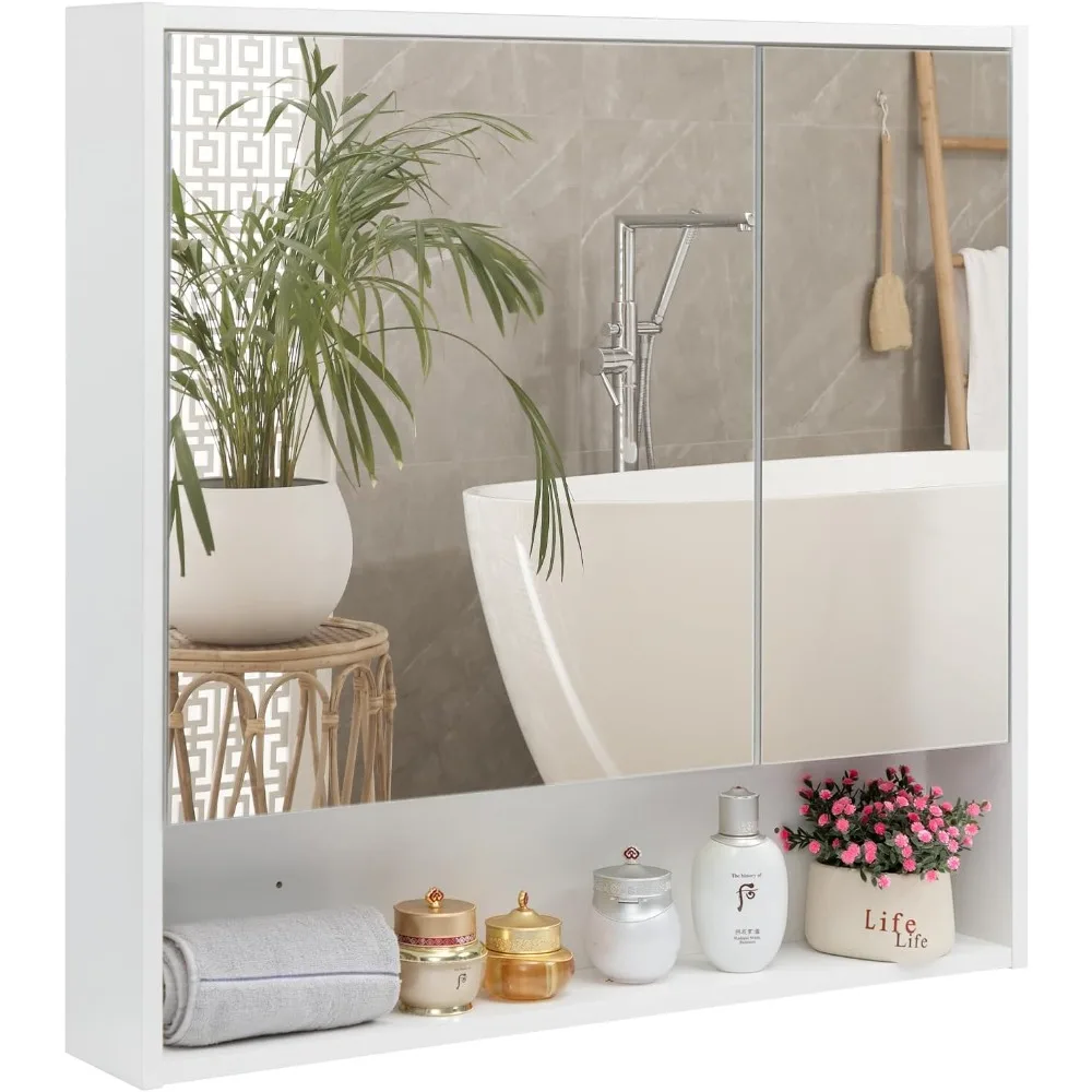 

Medicine Cabinet with Mirror and Shelves, Bathroom Wood Wall Cabinet Over The Toilet, Vanity, Recessed or Surface Mount
