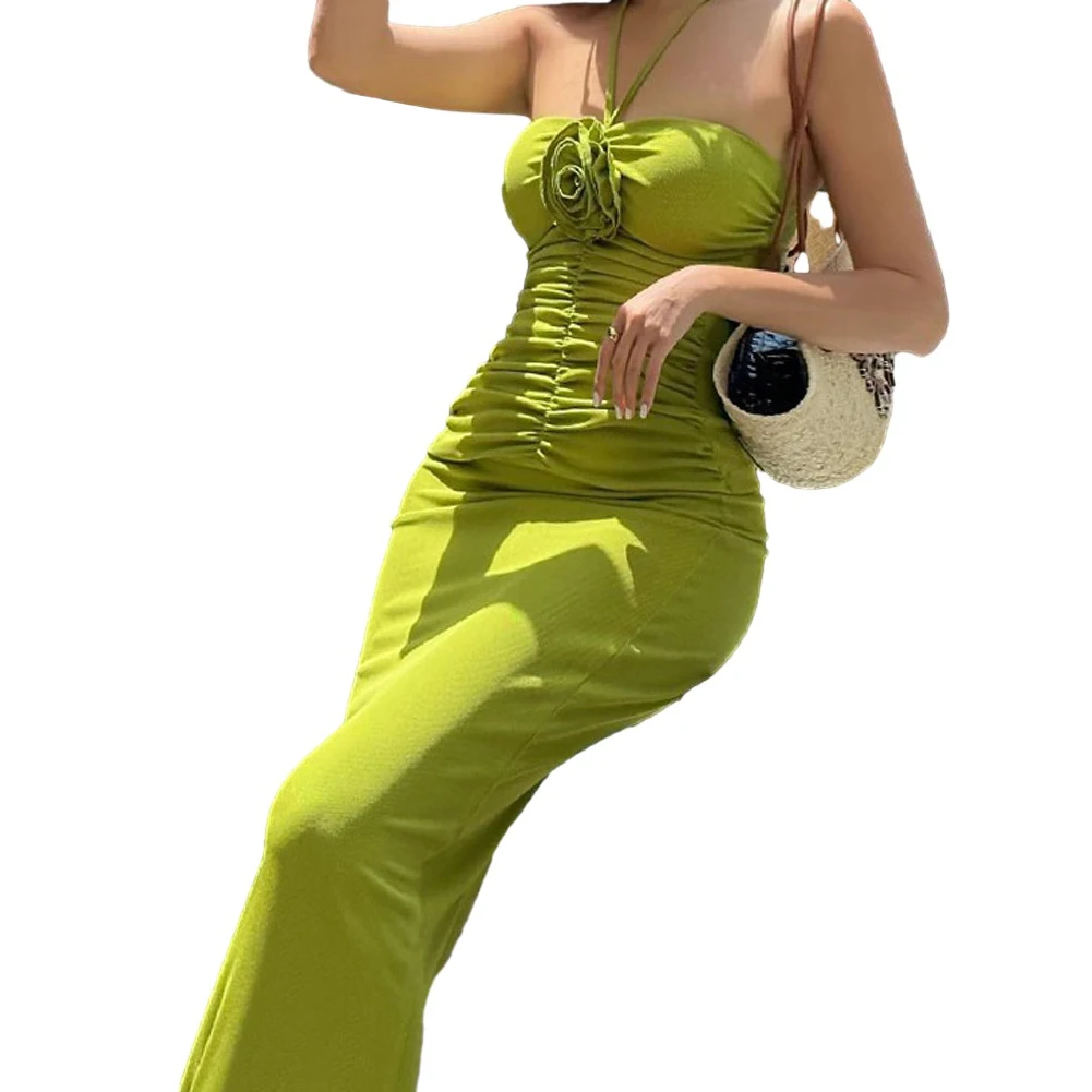 

Прочное пляжное Клубное праздничное платье, элегантная длинная юбка с цветочным принтом из полиэстера, соблазнительное летнее универсальное женское платье с обычными рюшами