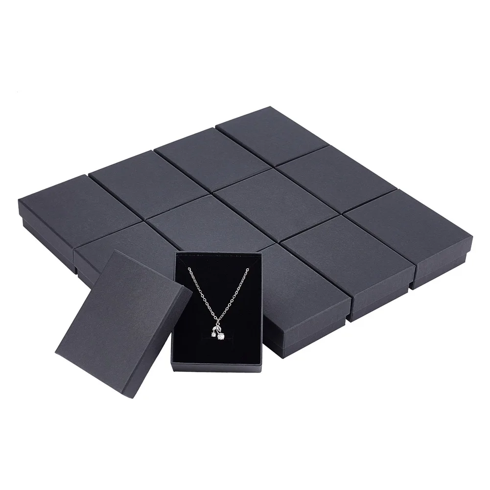 

12 шт., прямоугольные картонные коробки для украшений, с черной губкой