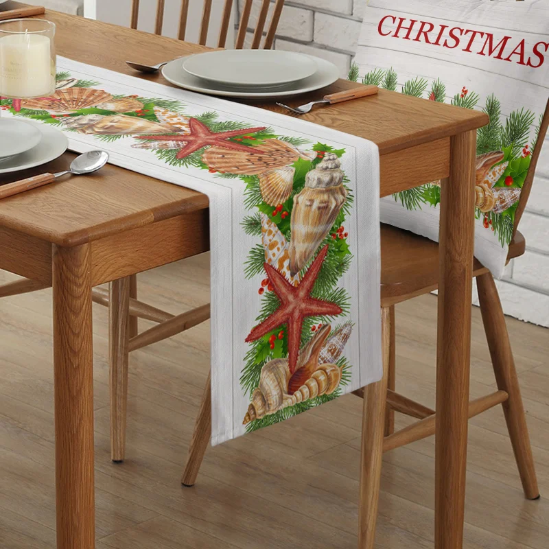 

Christmas Vintage Wood Grain Pine Table Flag Wedding Banquet Decoration Table Runner Home Decor Coffee Kitchen