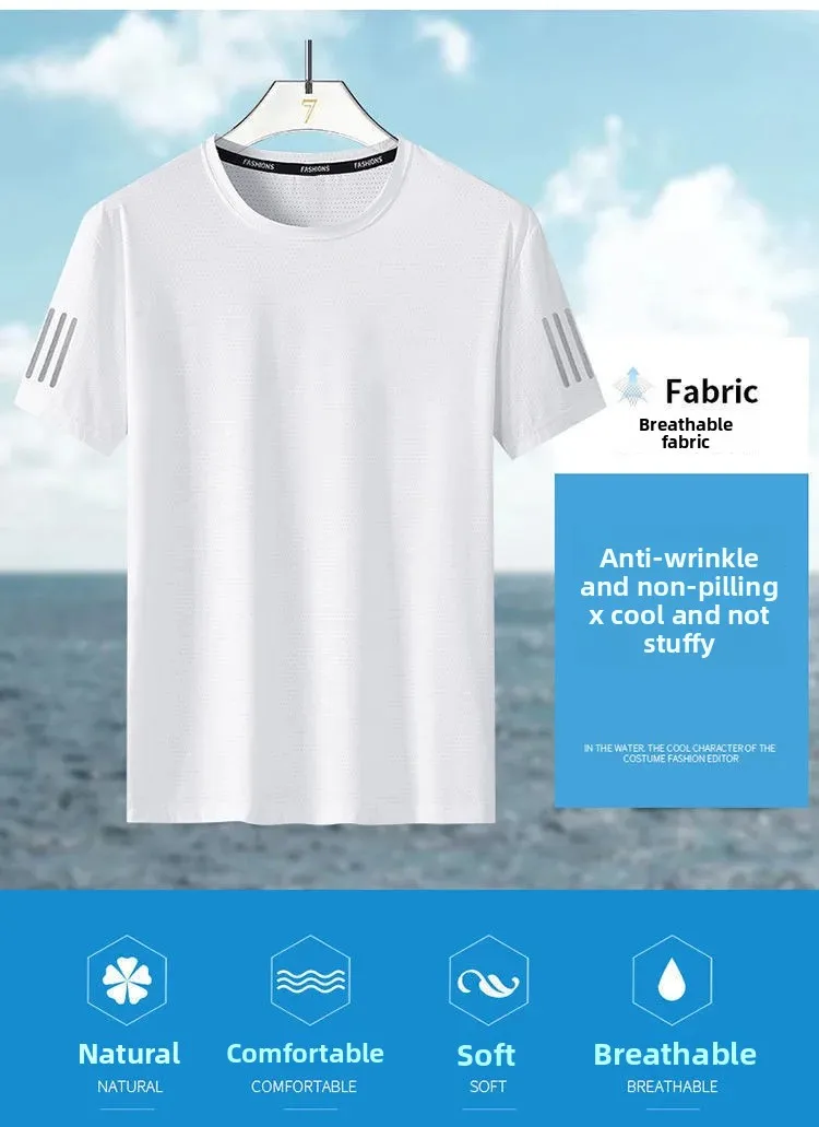 الصيف الحرير الجليد تي شيرت رجالي سريعة الجافة رقيقة قصيرة الأكمام نصف كم فضفاضة تناسب رياضي رداء علوي غير رسمي تنفس حجم كبير طاقم Nec الصيف الحرير الجليد تي شيرت رجالي سريعة الجافة رقيقة قصيرة الأكمام نصف كم فضفاضة تناسب رياضي رداء علوي غير رسمي تنفس حجم كبير طاقم Nec