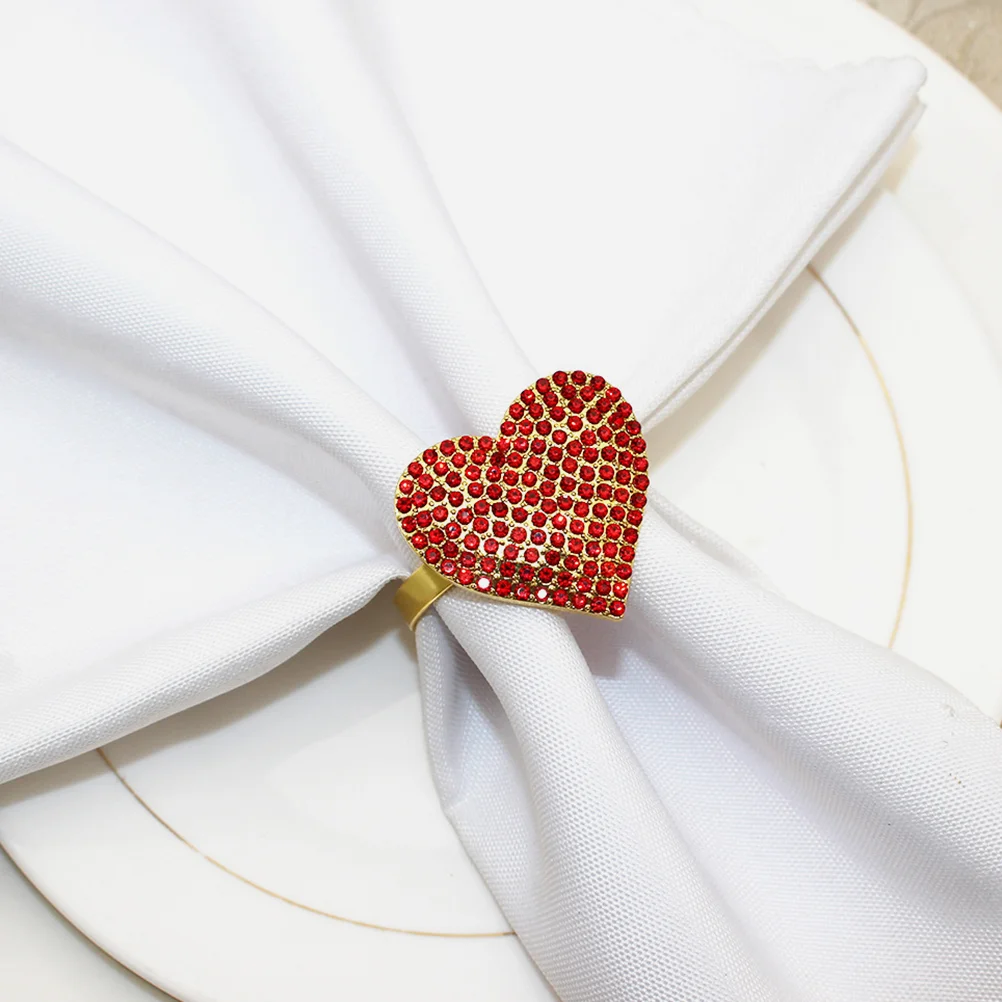 

Romantic Heart Napkin Rings Valentine'S Day Wedding Thanksgiving Birthday Party Table Decor Rhinestones Napkin Holder