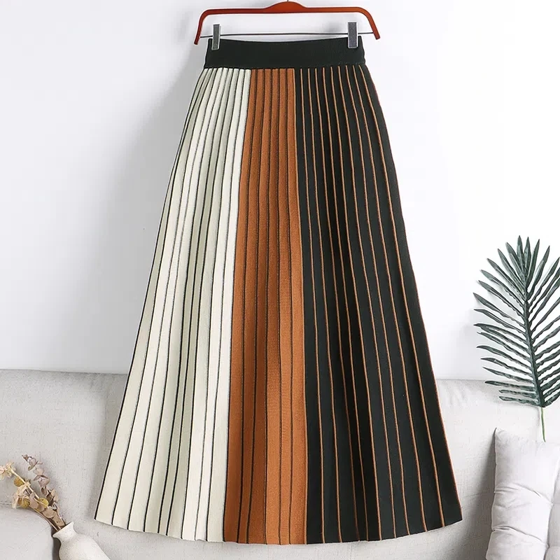 Women Clothes Korean Fashion Skirt Spring Fall High Waist Striped Pleated Patchwork Simple Knitted Midi Skirts Faldas Femme 2023
Women Clothes Korean Fashion Skirt Spring Fall High Waist Striped Pleated Patchwork Simple Knitted Midi Skirts Faldas Femme 2023