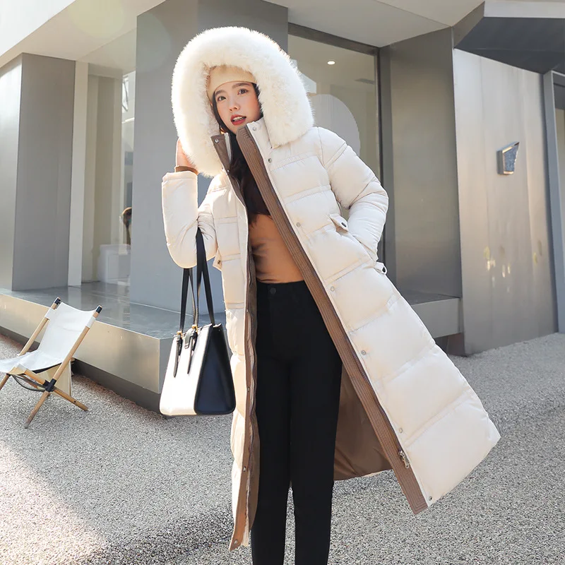 Women Cotton-padded Jacket With Fur Hooded Long Bubble Coat Female Winter Warm Parkas Outerwear Puffer Overcoat with Belt Women Cotton-padded Jacket With Fur Hooded Long Bubble Coat Female Winter Warm Parkas Outerwear Puffer Overcoat with Belt