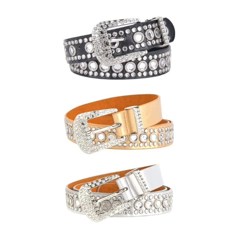 

Shinning Rhinestones Belt Luxury Pin Buckle Belts for Nightclub Bar Waist Decors