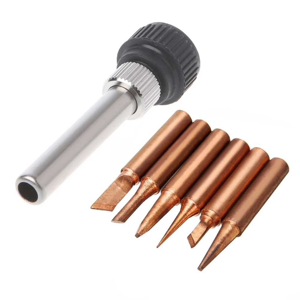 

6pcs 900M-T Pure Copper Soldering Iron Tip &1pc Adapter Set Lead-free Solder Tips Welding Head BGA Soldering Tools Branding Iron